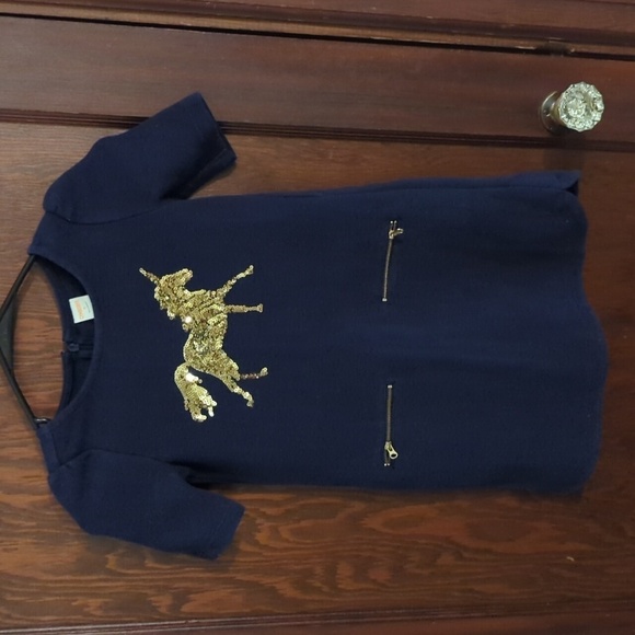 Gymboree Blue with Sequin Gold Unicorn Dress Size 6 - Picture 1 of 6